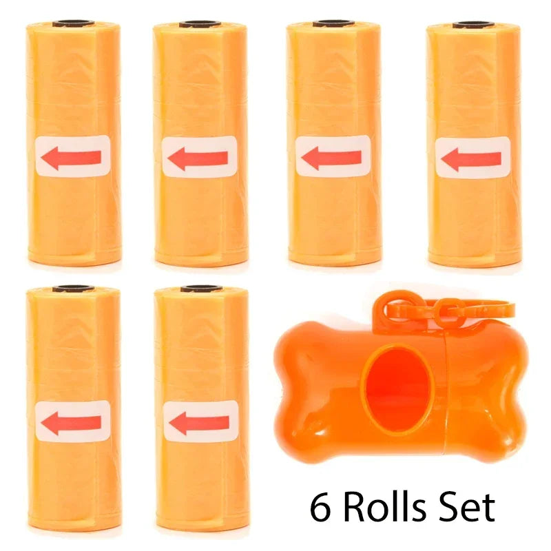 Disposable Pet Poop Bags Dog Poop Bag Bone Dispenser with Leash Clip Puppy Dog Products Supplies 5Roll(75Pcs) Bags