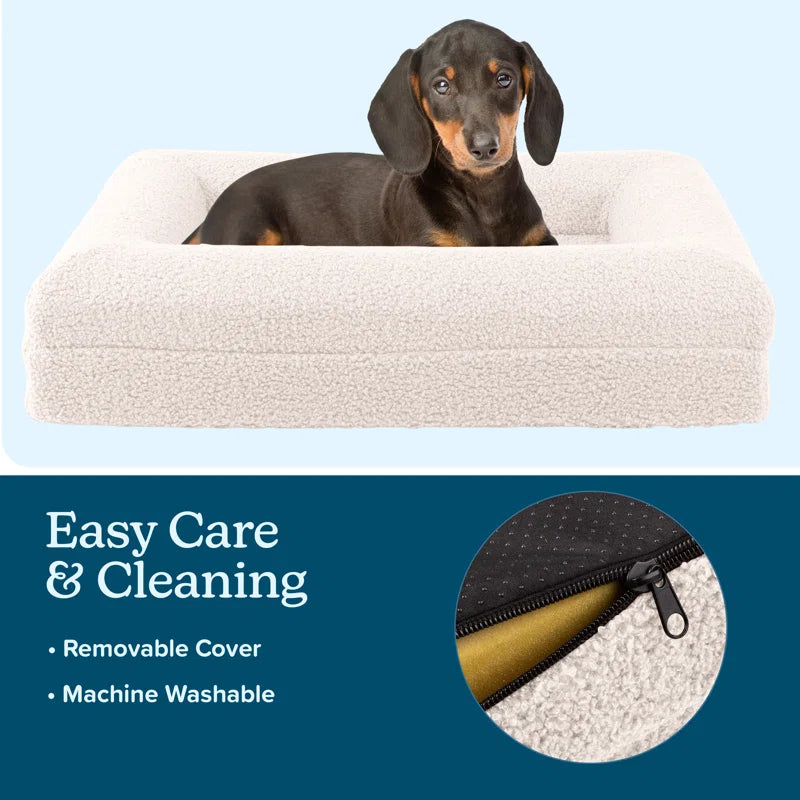 Orthopedic Dog Bed - Dog Bed with Supportive Bolster, Nonslip Bottom, and Removable Washable Cover - Memory Foam Puppy Bed - Dog Products