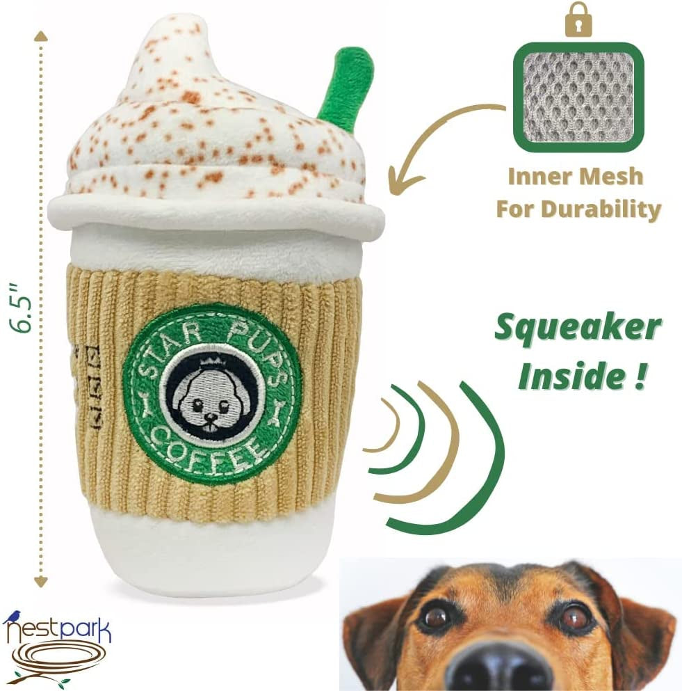 Parody Star Pups Coffee Dog Toy Pup'Kin Spice Latte - Funny Plush Squeaky Crinkle Dog Toys for Medium, Small and Large for Dog Birthday