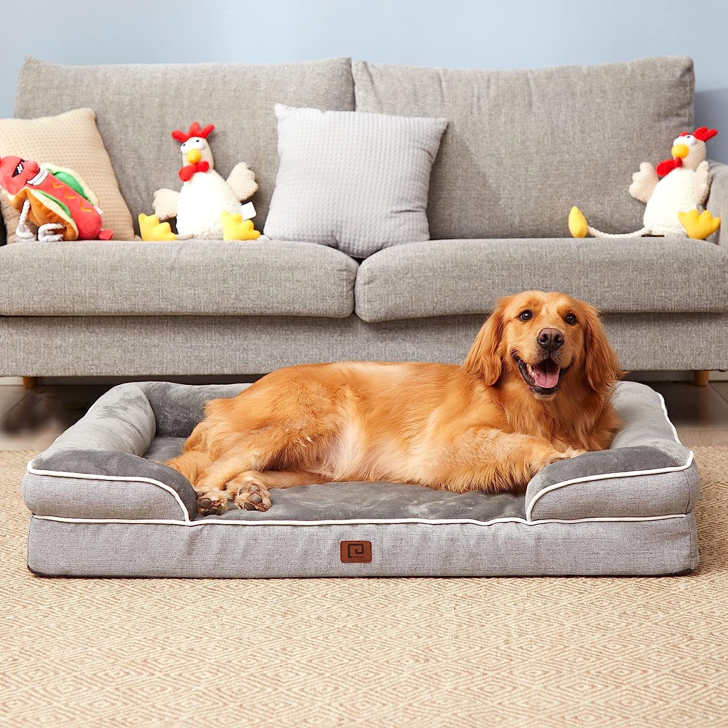 Orthopedic Dog Beds Large Sized Dog, Waterproof Memory Foam Pet Bed with Sides, Non-Slip Bottom Large Pet Bed with Washable Removable Cover, Grey