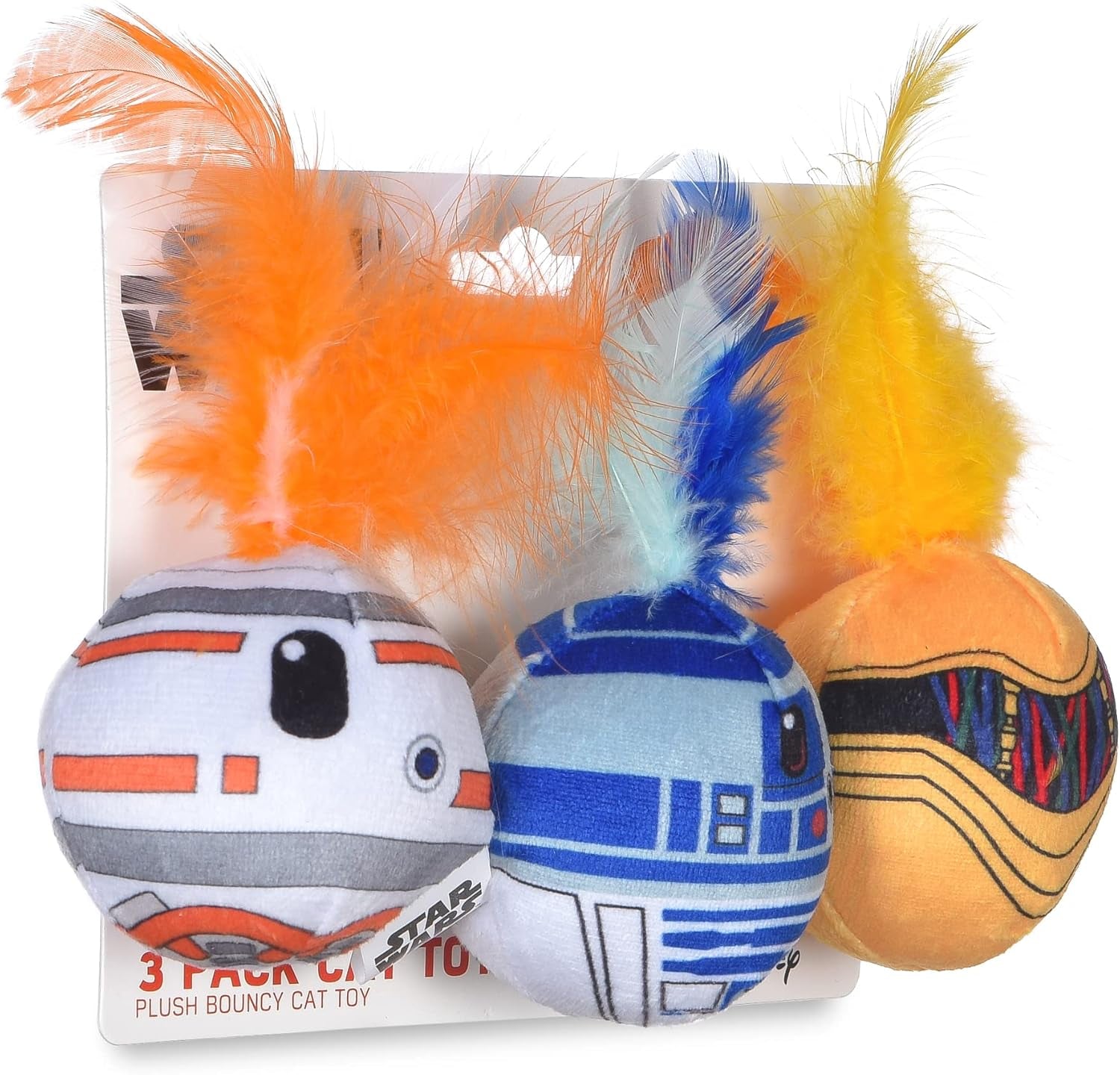 for Pets Cat Toys 3 Pack Feather Jingle Balls with Catnip: C3PO, BB8, R2-D2 | Fun Catnip Toys Jingle Ball Feather Toy for Cats | Cat Balls with Bells | Gifts Fans