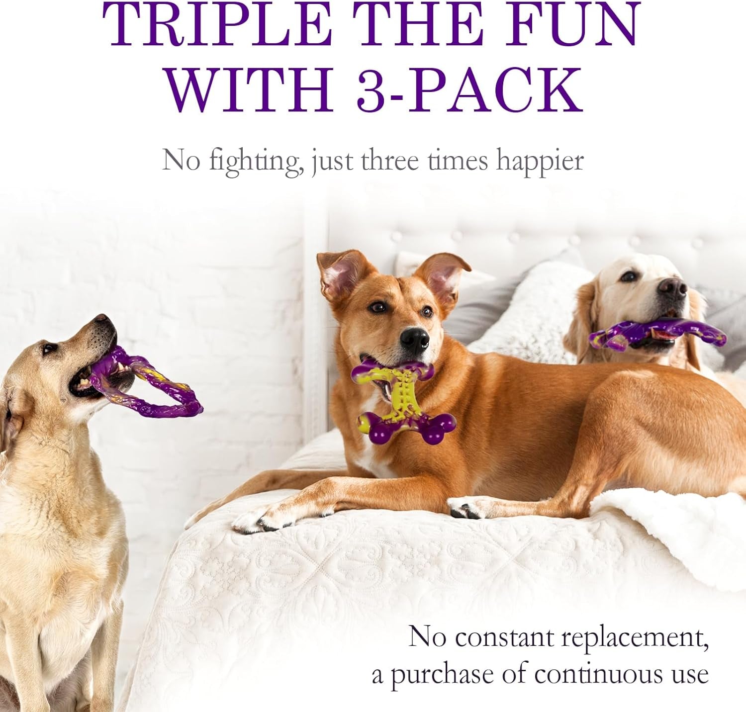 Tough Dog Toys for Aggressive Chewers 3 Pack, Indestructible Dog Toy for Large Dogs, Bacon Flavored, Keeps Dogs Busy