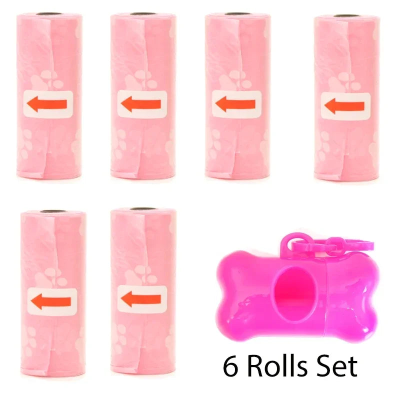 Disposable Pet Poop Bags Dog Poop Bag Bone Dispenser with Leash Clip Puppy Dog Products Supplies 5Roll(75Pcs) Bags