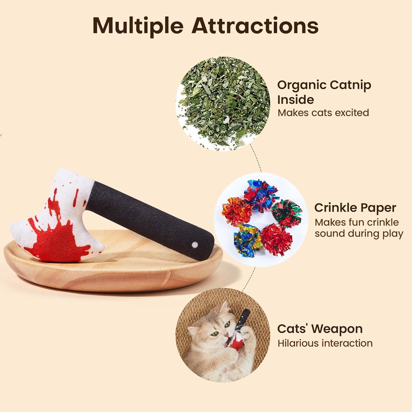 4Pcs Cat Toys, Horror Knife-Shaped Kitten Catnip Crinkly Sound Toys, Indoor Exercise for All Cat Breeds 6.5 Inches