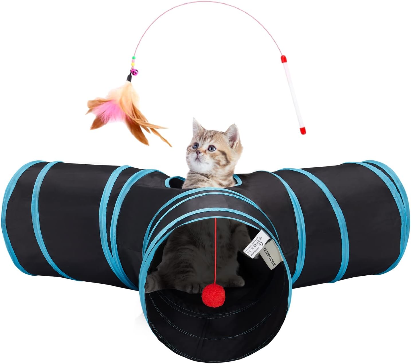 Pet Cat Tunnel Tube Cat Toys 3 Way Collapsible, Tunnels for Indoor Cats，Kitty Bored Peek Hole Toy Ball Cat, Puppy, Kitty, Kitten, Rabbit