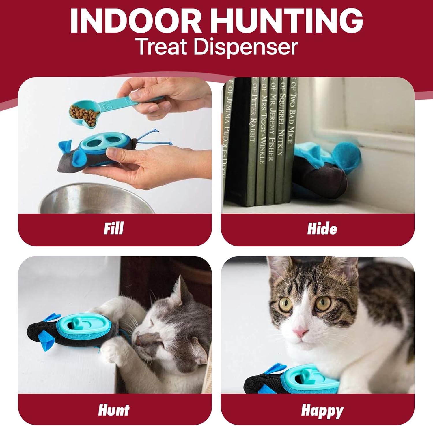 SPOT Doc and Phoebe'S Cat Hunting Feeder - Interactive Indoor Slow Feeder & Treat Dispenser Toy, Encourage Natural Instinct to Hunt, Solve Behavioral Problems & Obesity, Set Includes 3 Mice and Scoop
