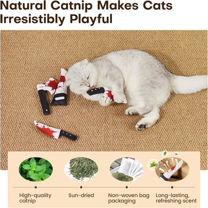 4Pcs Cat Toys, Horror Knife-Shaped Kitten Catnip Crinkly Sound Toys, Indoor Exercise for All Cat Breeds 6.5 Inches