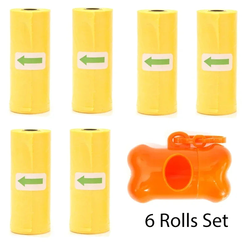 Disposable Pet Poop Bags Dog Poop Bag Bone Dispenser with Leash Clip Puppy Dog Products Supplies 5Roll(75Pcs) Bags