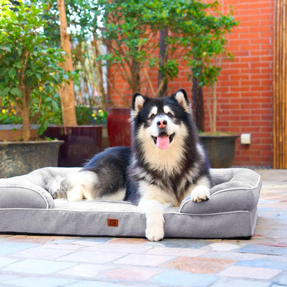 Orthopedic Dog Beds Large Sized Dog, Waterproof Memory Foam Pet Bed with Sides, Non-Slip Bottom Large Pet Bed with Washable Removable Cover, Grey