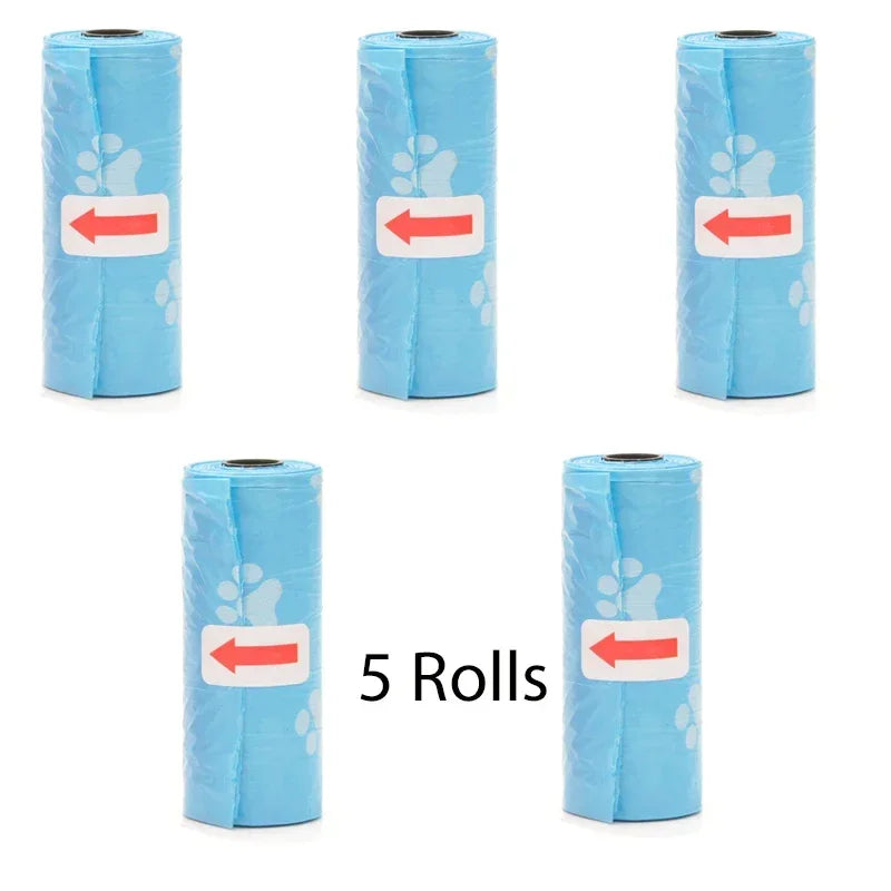 Disposable Pet Poop Bags Dog Poop Bag Bone Dispenser with Leash Clip Puppy Dog Products Supplies 5Roll(75Pcs) Bags