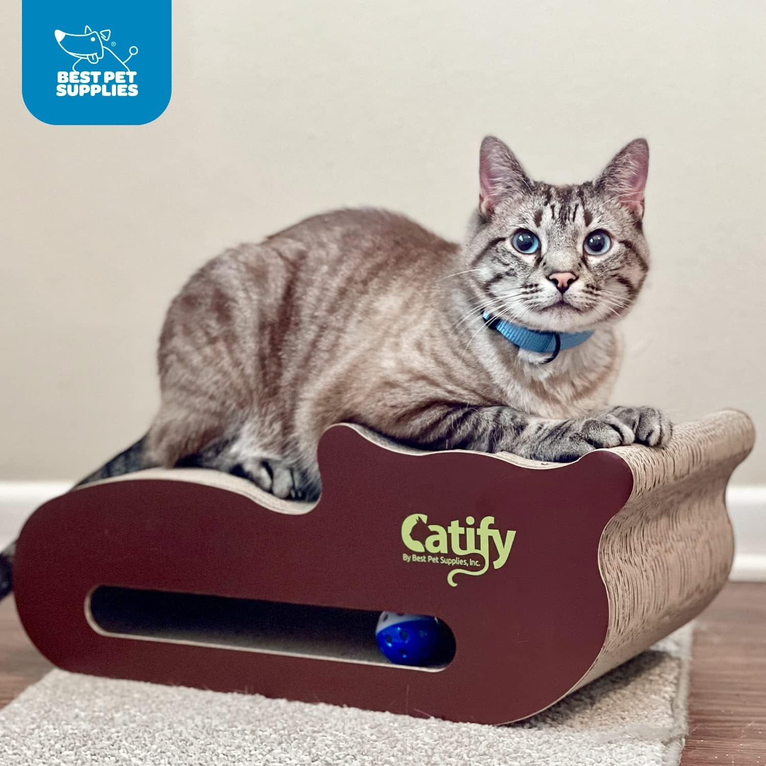 Corrugated Cardboard Cat Scratcher Refill Pads, Lounger, and Fun Interactive Scratching Boards, Claw Safe, Durable, Natural Recycled Materials, Supports Active Play - Cat-Shape