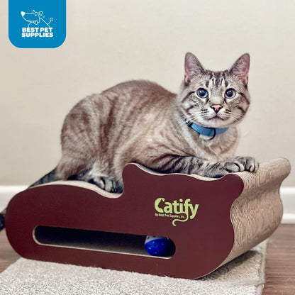 Corrugated Cardboard Cat Scratcher Refill Pads, Lounger, and Fun Interactive Scratching Boards, Claw Safe, Durable, Natural Recycled Materials, Supports Active Play - Cat-Shape