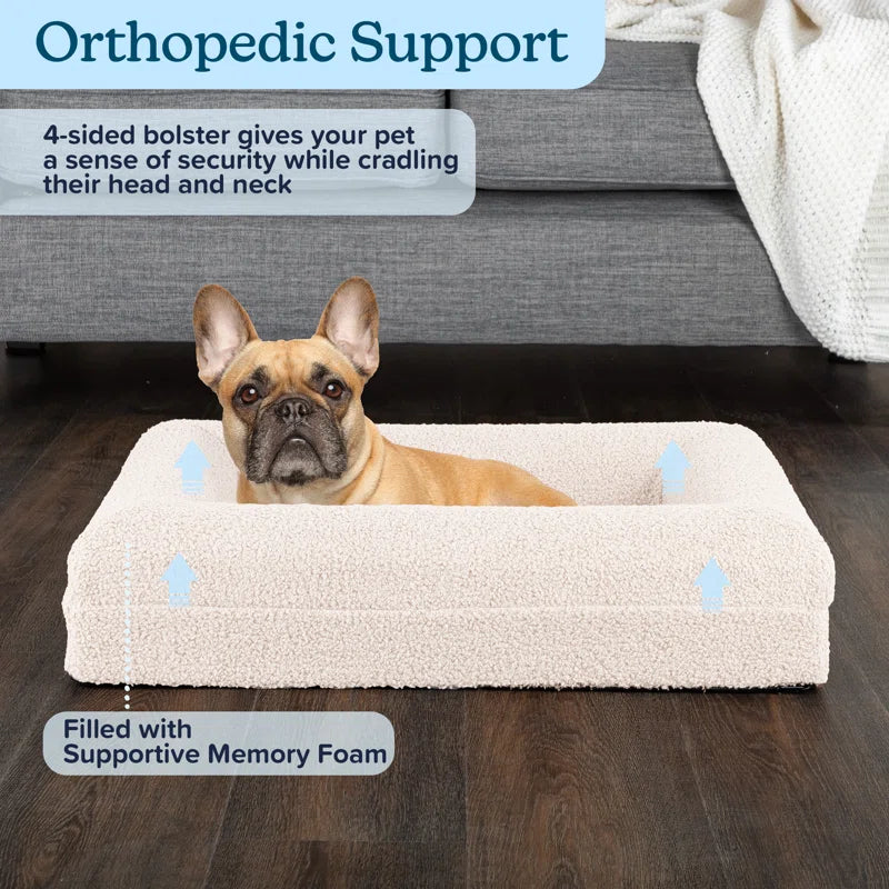 Orthopedic Dog Bed - Dog Bed with Supportive Bolster, Nonslip Bottom, and Removable Washable Cover - Memory Foam Puppy Bed - Dog Products