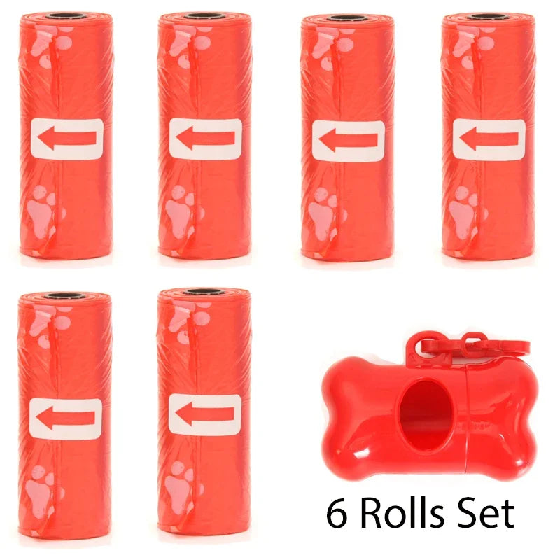 Disposable Pet Poop Bags Dog Poop Bag Bone Dispenser with Leash Clip Puppy Dog Products Supplies 5Roll(75Pcs) Bags