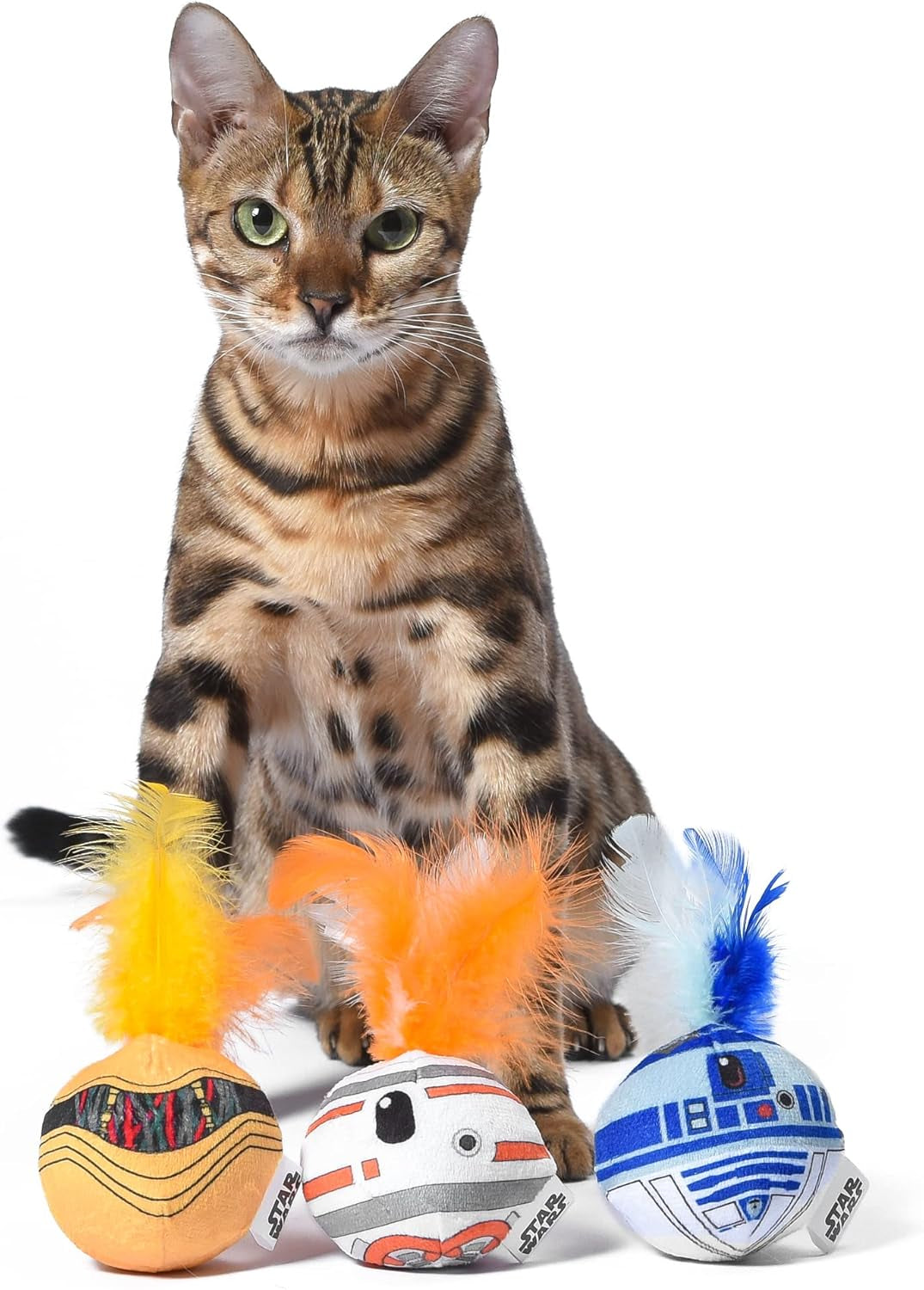 for Pets Cat Toys 3 Pack Feather Jingle Balls with Catnip: C3PO, BB8, R2-D2 | Fun Catnip Toys Jingle Ball Feather Toy for Cats | Cat Balls with Bells | Gifts Fans