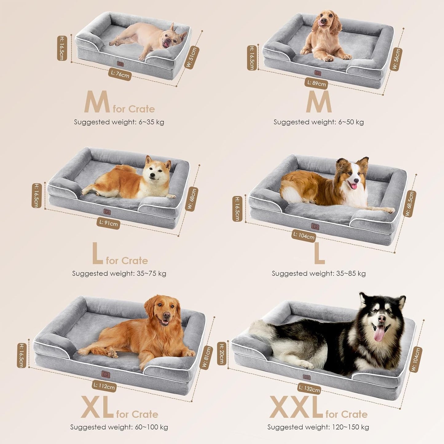 Orthopedic Dog Beds Large Sized Dog, Waterproof Memory Foam Pet Bed with Sides, Non-Slip Bottom Large Pet Bed with Washable Removable Cover, Grey