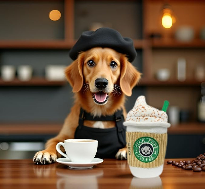 Parody Star Pups Coffee Dog Toy Pup'Kin Spice Latte - Funny Plush Squeaky Crinkle Dog Toys for Medium, Small and Large for Dog Birthday