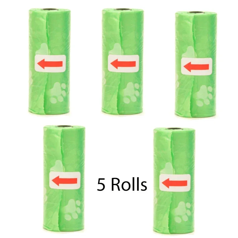 Disposable Pet Poop Bags Dog Poop Bag Bone Dispenser with Leash Clip Puppy Dog Products Supplies 5Roll(75Pcs) Bags
